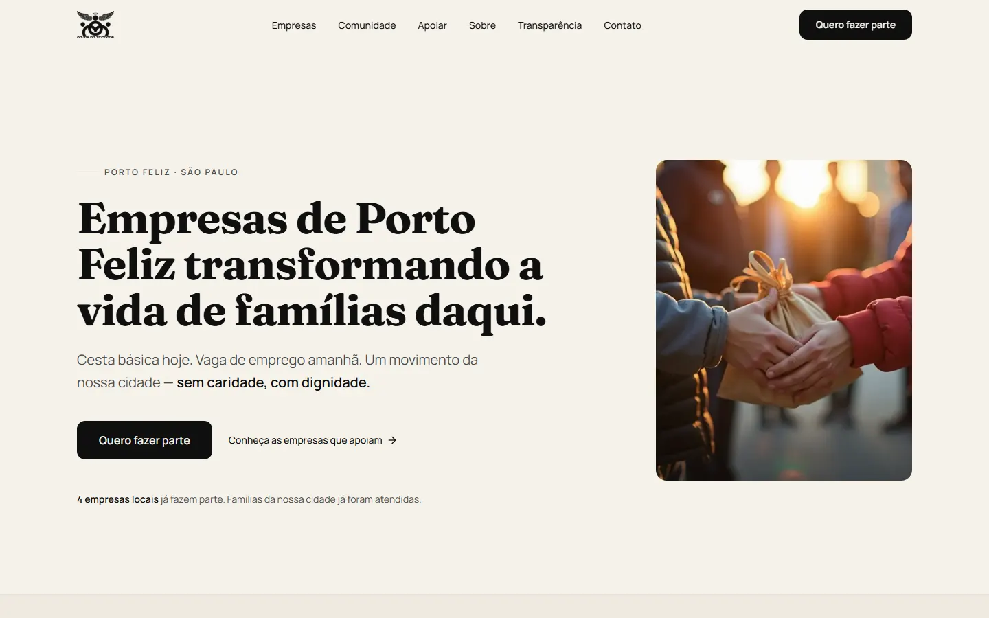 Página inicial do site Anjos da Trindade no computador