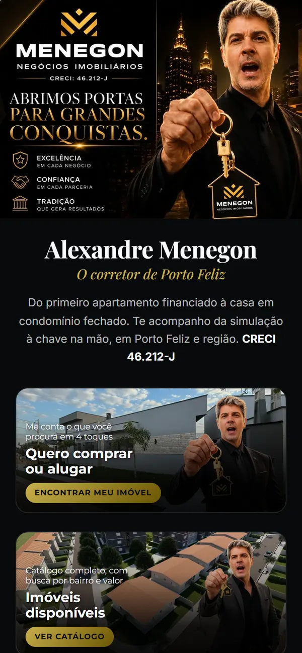 Site Menegon Imóveis no celular