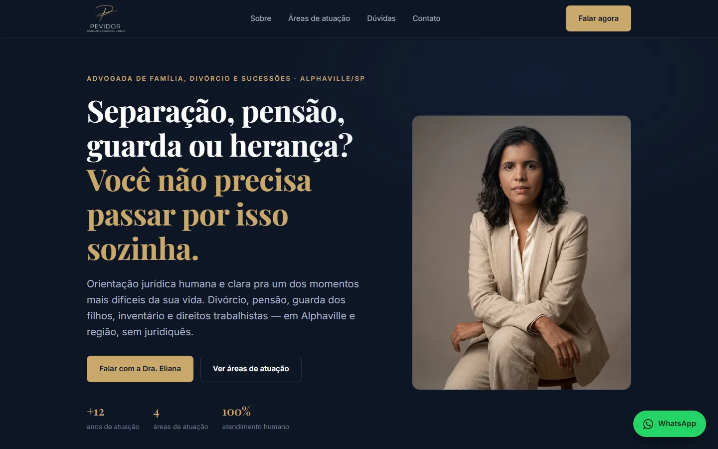 Página inicial do site Pevidor Advocacia no computador