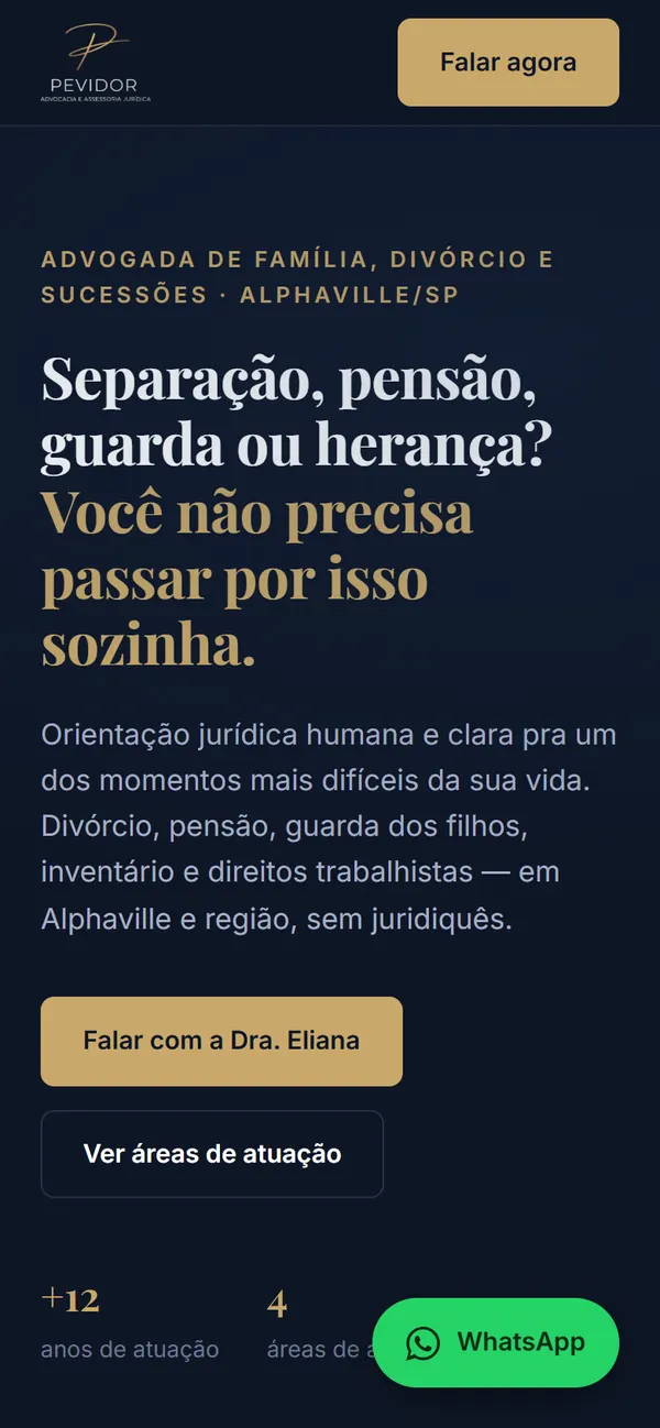Site Pevidor Advocacia no celular