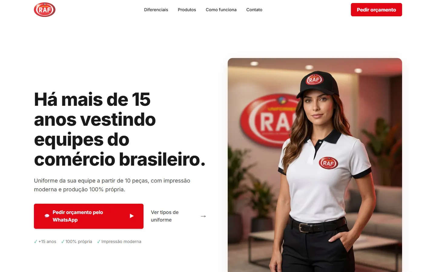 Página inicial do site Raf Uniformes no computador