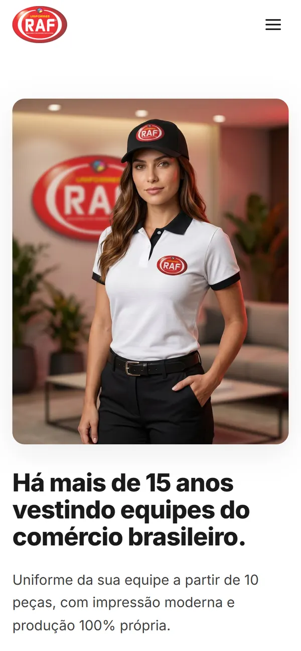 Site Raf Uniformes no celular