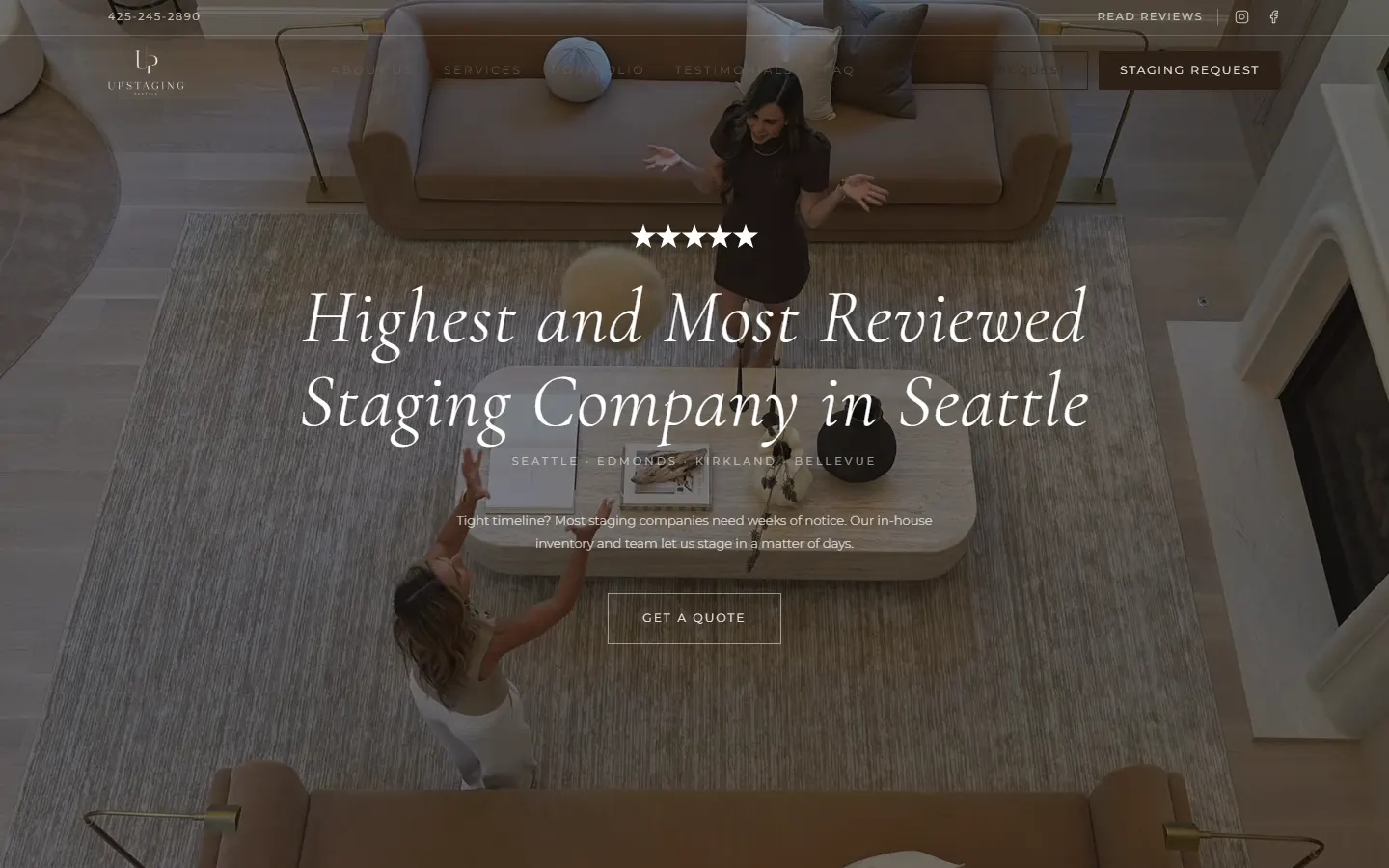 Página inicial do site Upstaging Seattle no computador